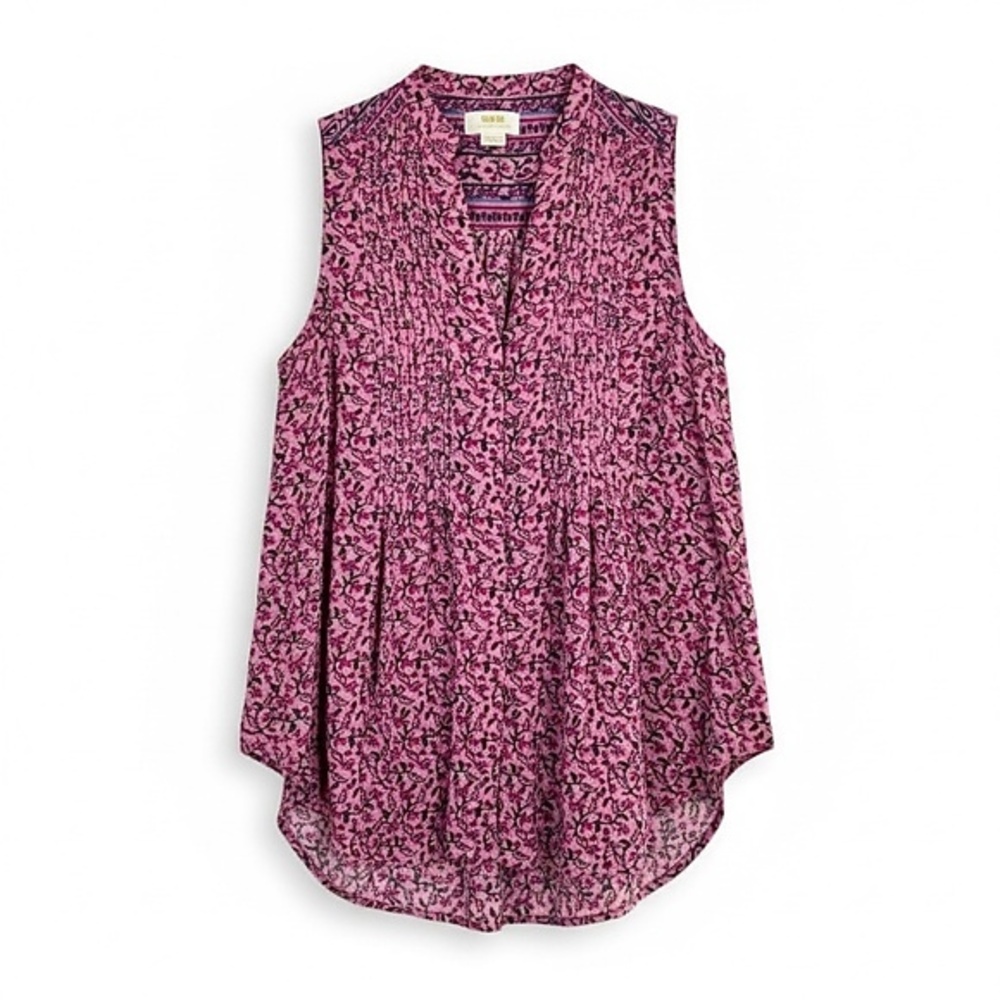 Anthropologie Petunia Pintucked Hi-Lo Sleeveless Tank Blouse